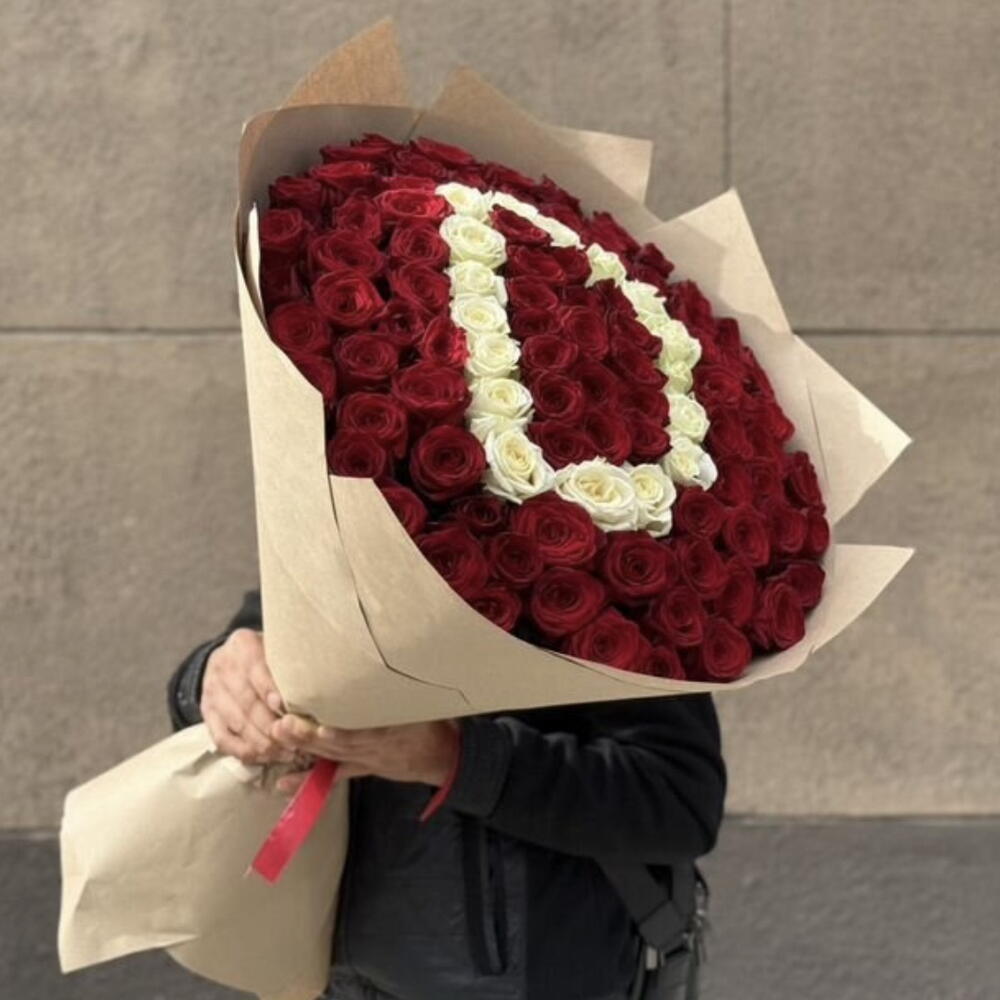🌹101 РОЗА В КРАФТЕ С БУКВОЙ🌹